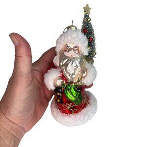 Robert Stanley NWT Blown Glass Santa Ornament With Christmas Tree & Gift Bag